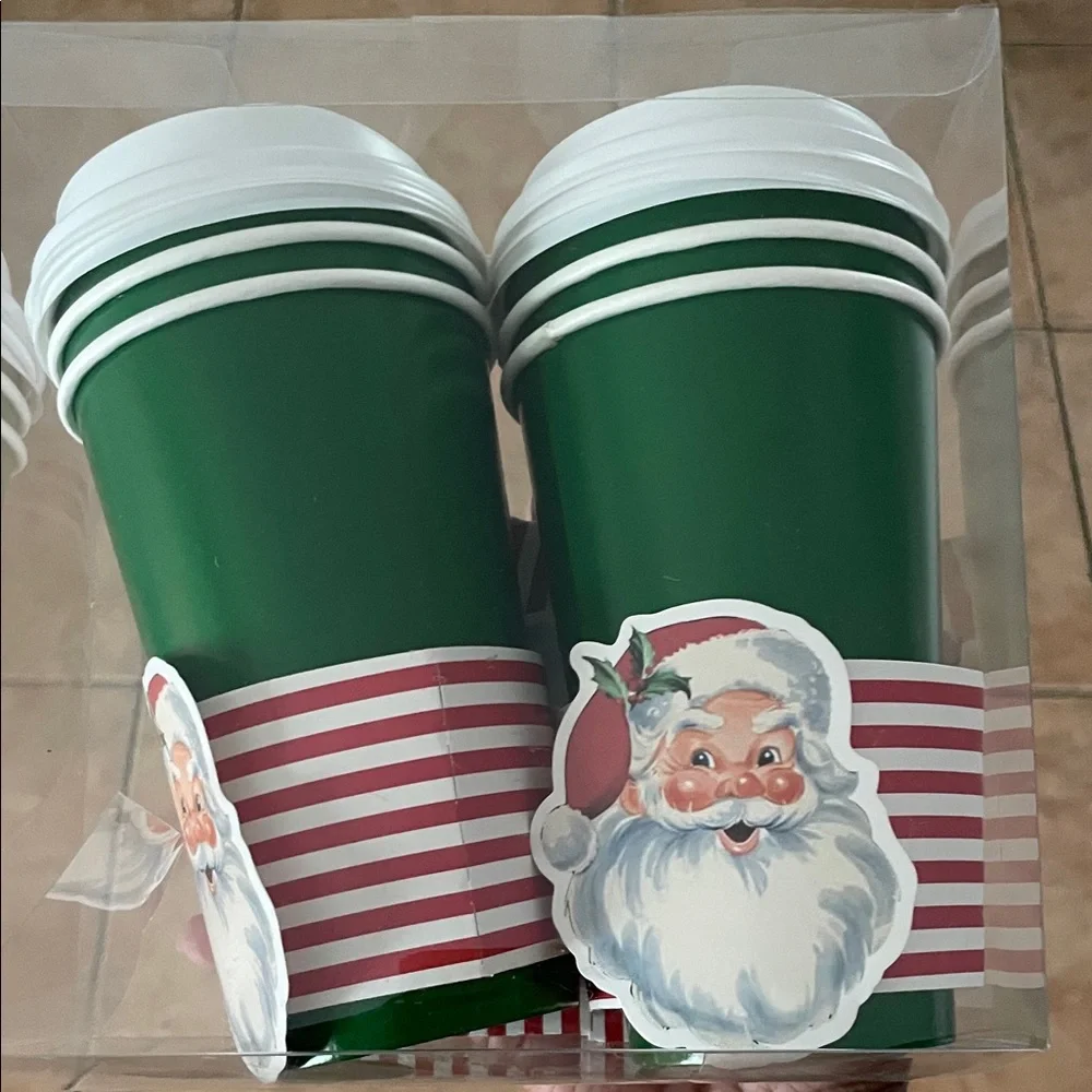 Festive Green Christmas Party Cups with Santa Design